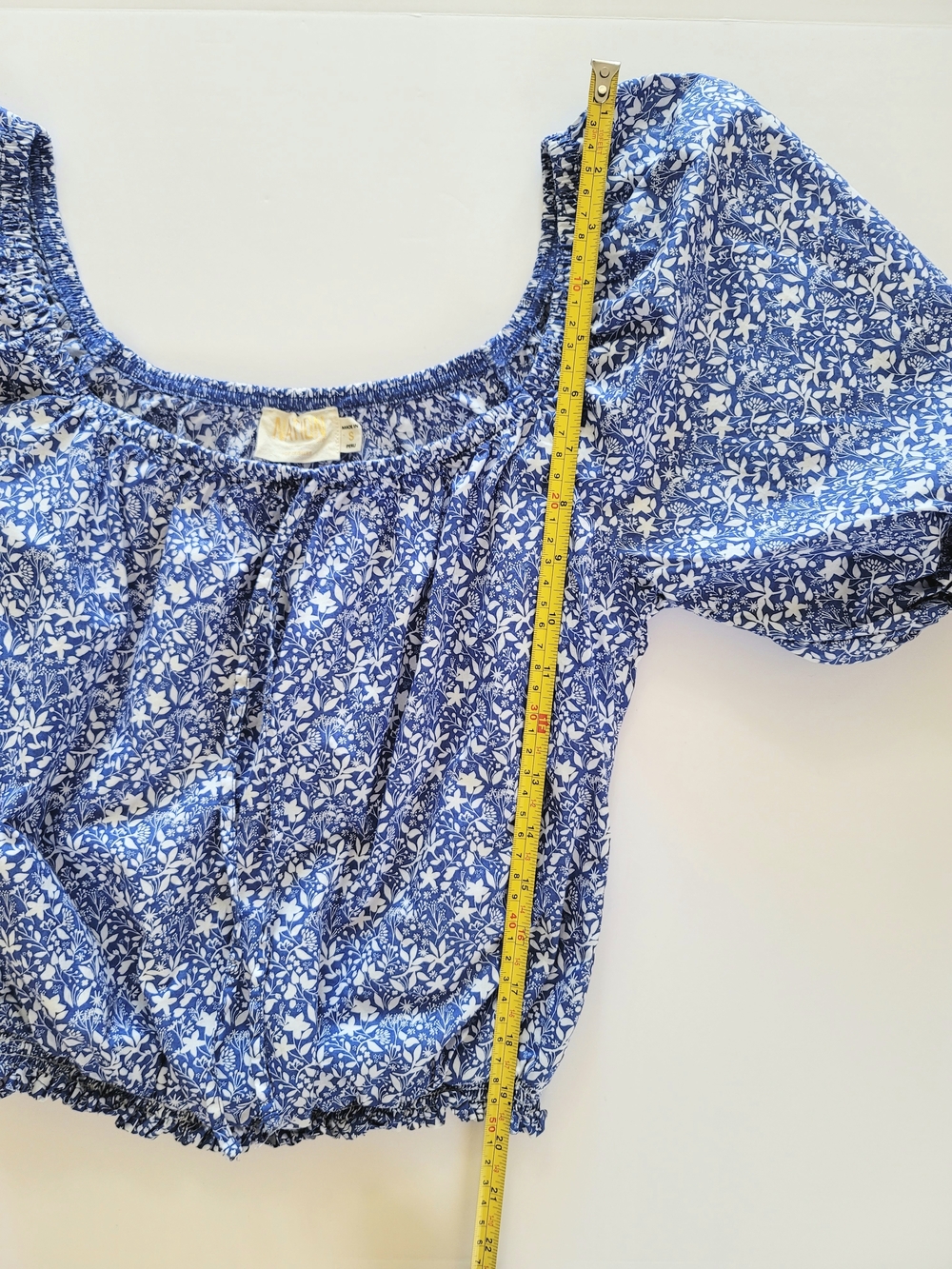 Nation Ltd. Smocked Blue Floral Rowena Peasant Blouse, Size S, Cottage Romantic - Picture 7 of 9
